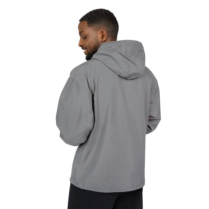 Packable Orange Anorak Jacket — Lightweight Hooded Windbreaker with Small Embroidered Design