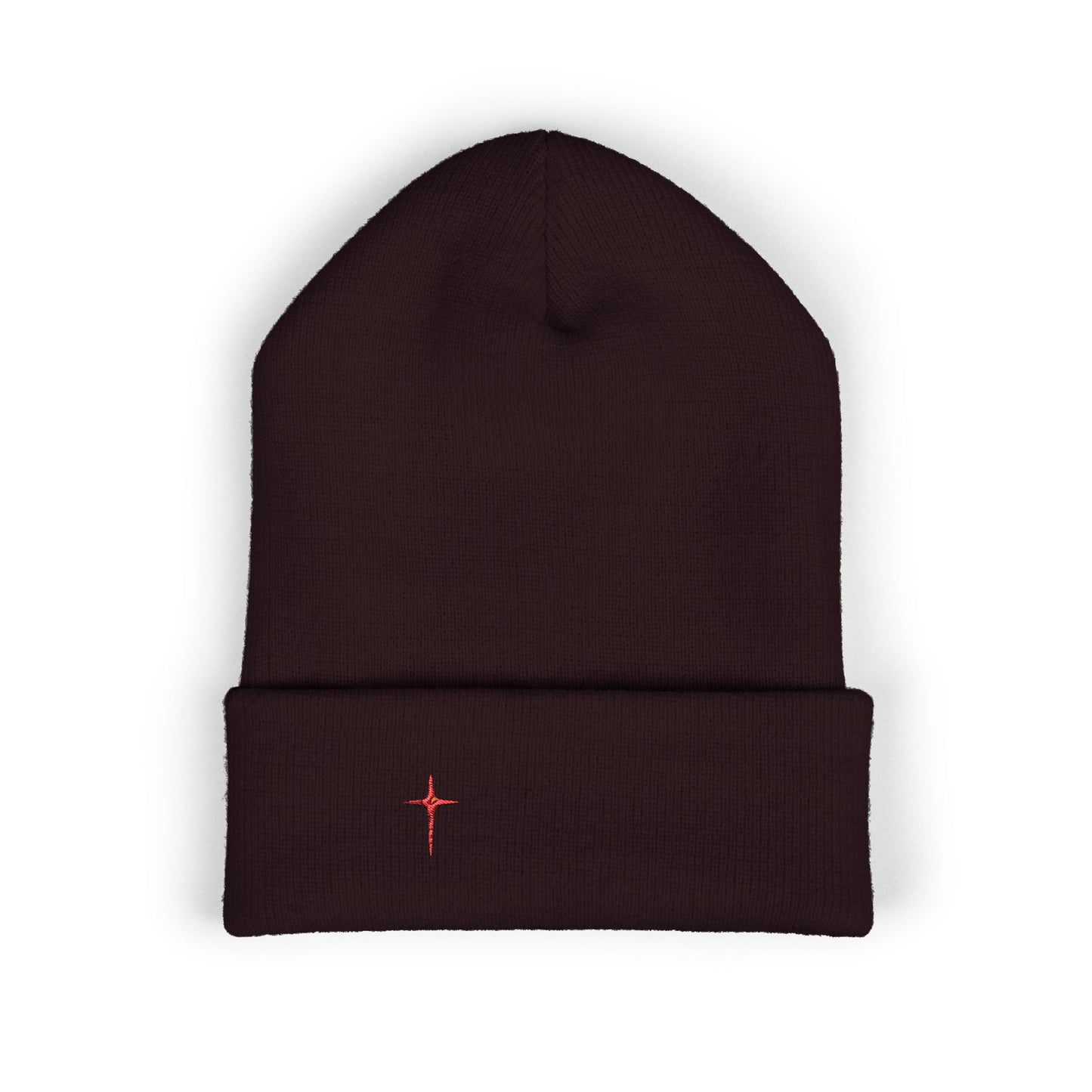 Embroidered Minimal Star Cuffed Beanie — Classic Knit Winter Hat