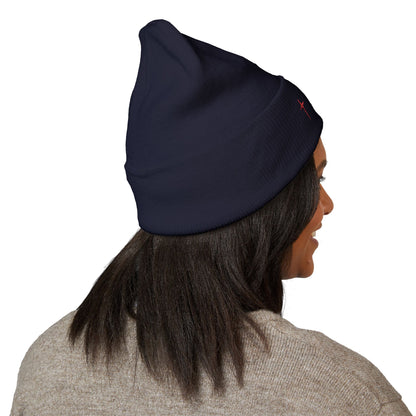Embroidered Minimal Star Cuffed Beanie — Classic Knit Winter Hat