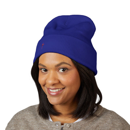 Embroidered Minimal Star Cuffed Beanie — Classic Knit Winter Hat
