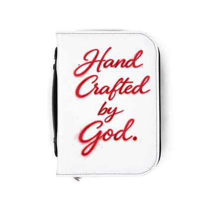 Bible Cover — "Hand Crafted by God" Zippered Bible Case with Red Crown Design