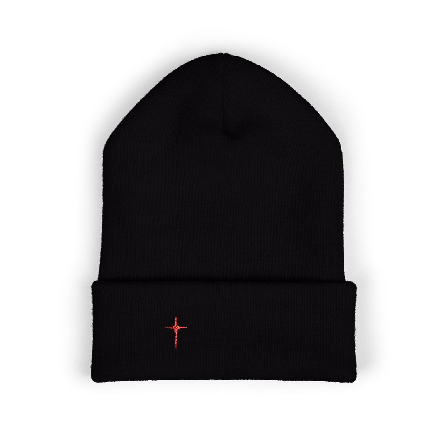 Embroidered Minimal Star Cuffed Beanie — Classic Knit Winter Hat