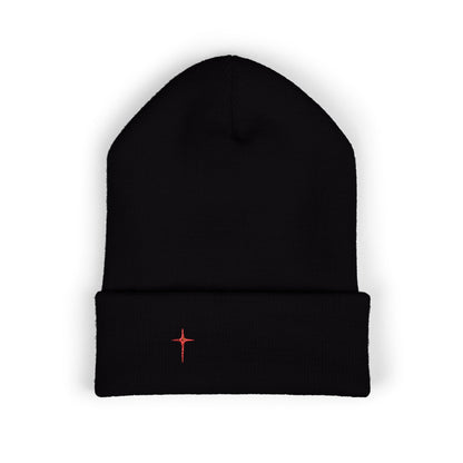 Embroidered Minimal Star Cuffed Beanie — Classic Knit Winter Hat