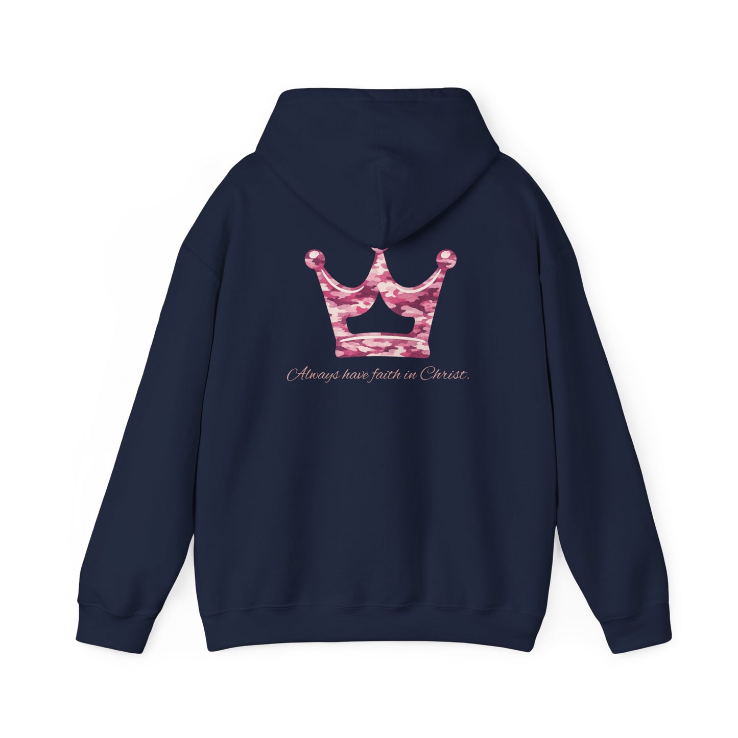 Faith Hoodie — Pink Crown Christian Sweatshirt (Script Faith text)