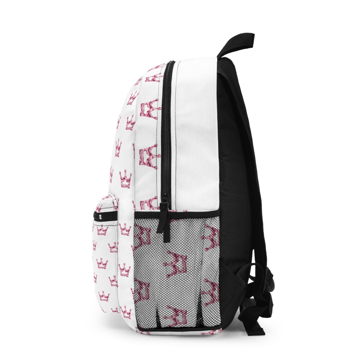 Faith Pink Crown Pattern Backpack — Cute Religious School Bag for Girls