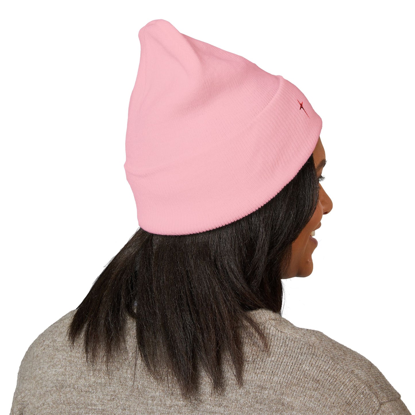 Embroidered Minimal Star Cuffed Beanie — Classic Knit Winter Hat