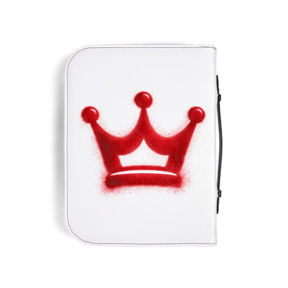 Bible Cover — "Hand Crafted by God" Zippered Bible Case with Red Crown Design