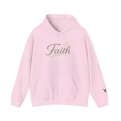 Faith Script Hoodie — Inspirational Christian Pullover with Cross Accent