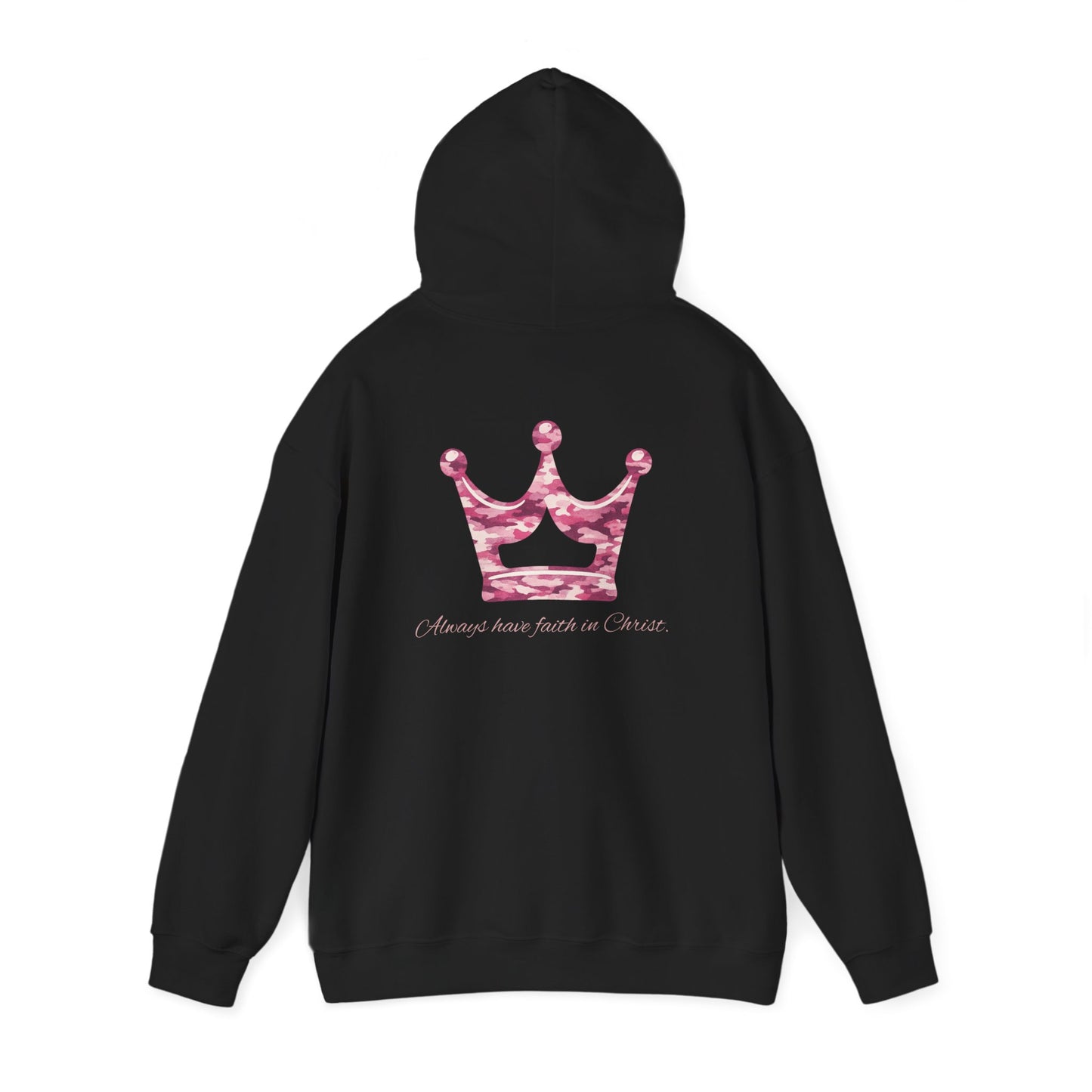 Faith Hoodie — Pink Crown Christian Sweatshirt (Script Faith text)