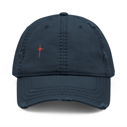 Distressed Embroidered Cross Dad Hat — Retro Worn Baseball Cap