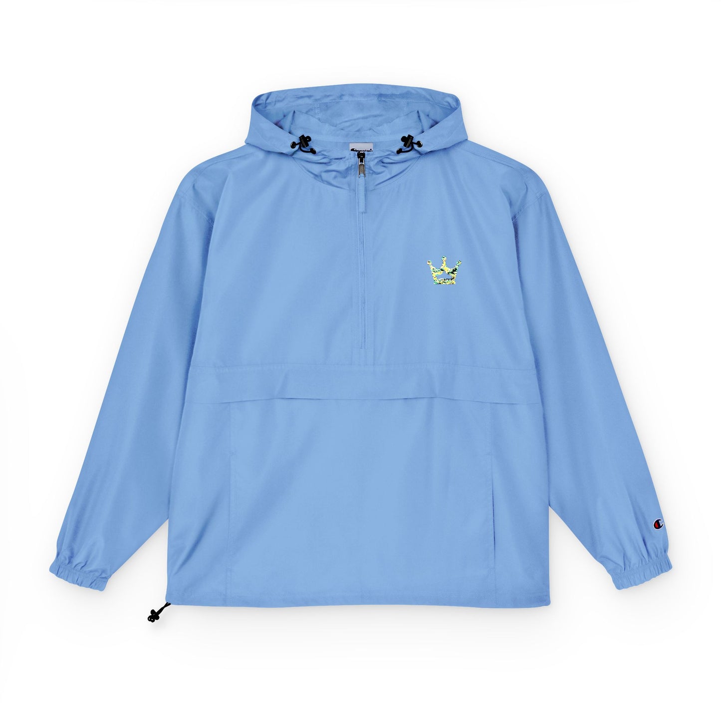 Packable Orange Anorak Jacket — Lightweight Hooded Windbreaker with Small Embroidered Design