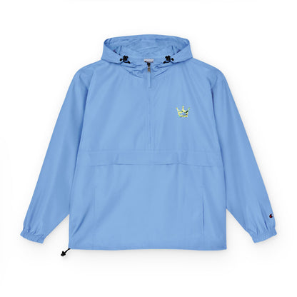 Packable Orange Anorak Jacket — Lightweight Hooded Windbreaker with Small Embroidered Design