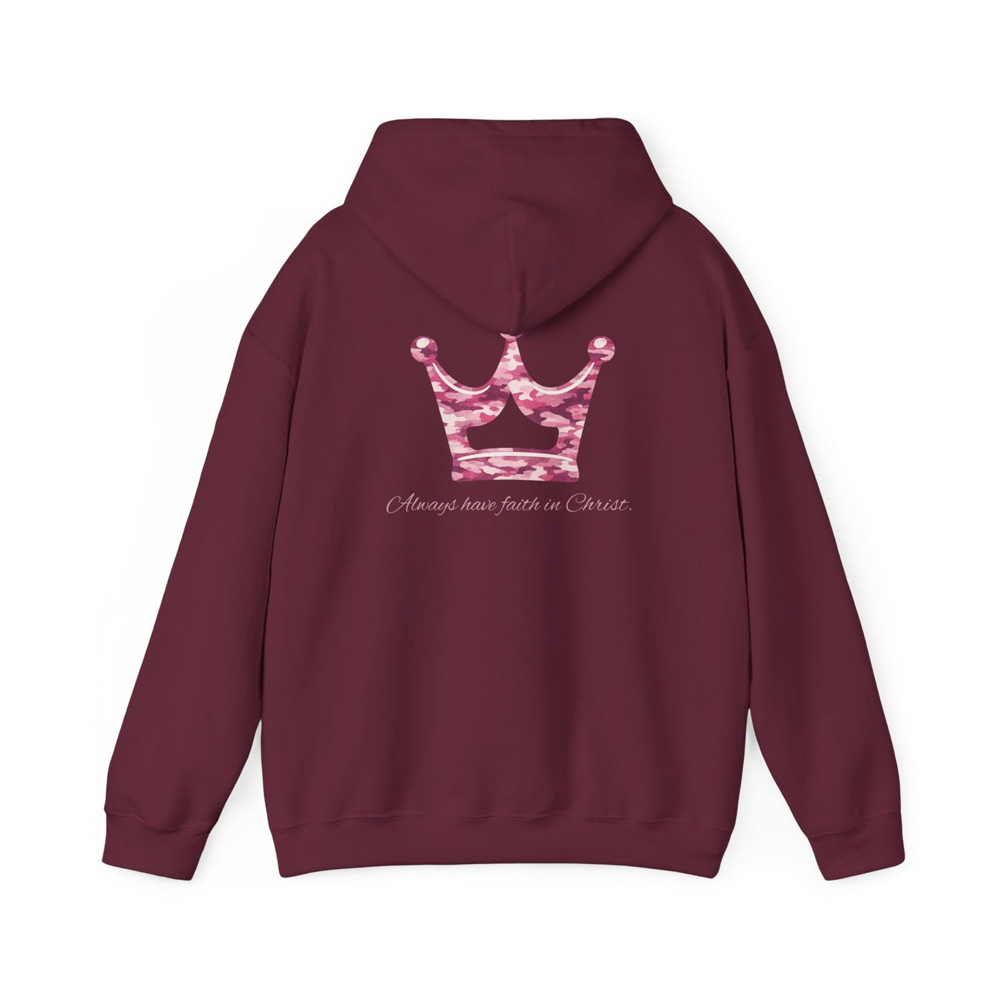 Faith Hoodie — Pink Crown Christian Sweatshirt (Script Faith text)