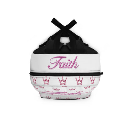Faith Pink Crown Pattern Backpack — Cute Religious School Bag for Girls