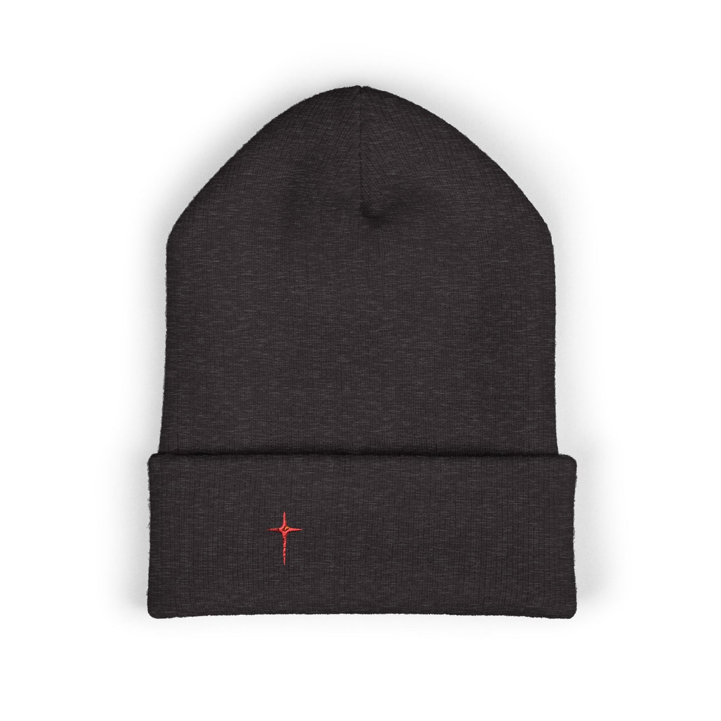 Embroidered Minimal Star Cuffed Beanie — Classic Knit Winter Hat