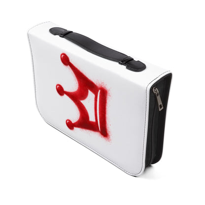 Bible Cover — "Hand Crafted by God" Zippered Bible Case with Red Crown Design