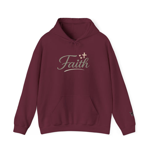 Faith Script Hoodie — Inspirational Christian Pullover with Cross Accent