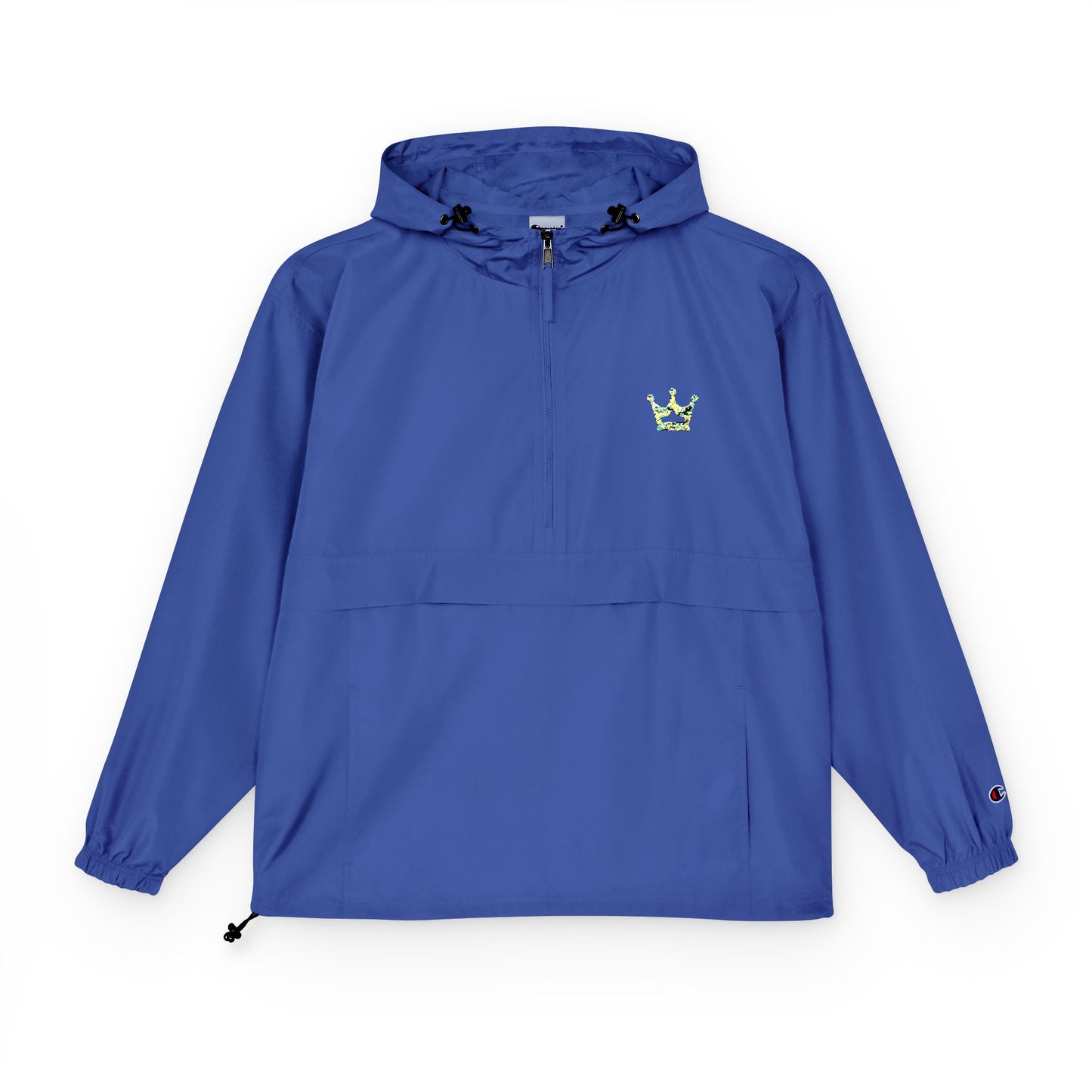Packable Orange Anorak Jacket — Lightweight Hooded Windbreaker with Small Embroidered Design
