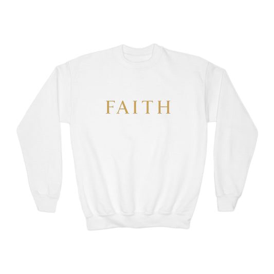 Youth Crewneck Sweatshirt – 'FAITH' Gold Lettering Kids Pullover
