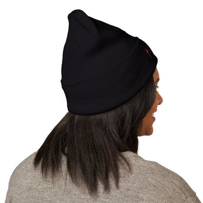Embroidered Minimal Star Cuffed Beanie — Classic Knit Winter Hat