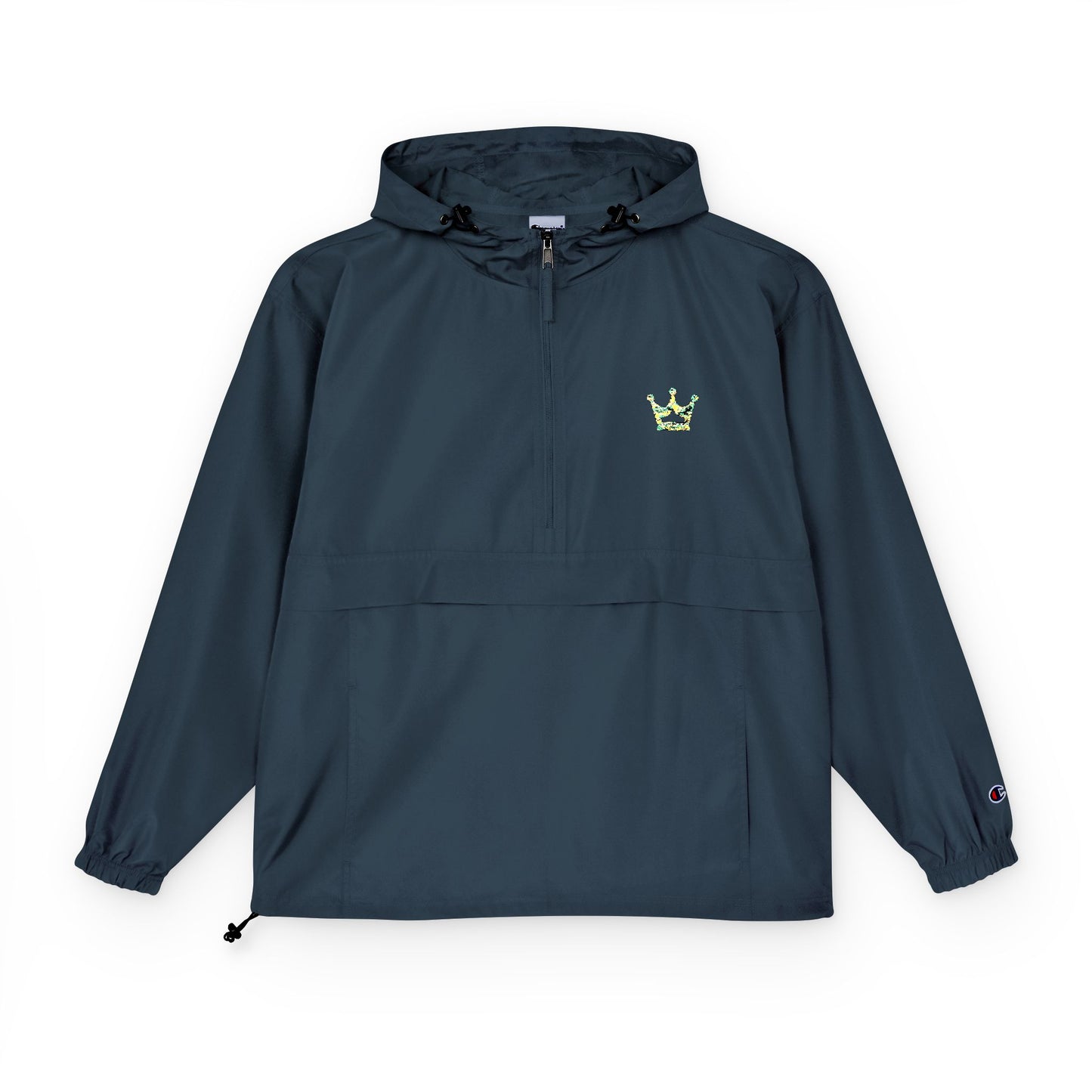Packable Orange Anorak Jacket — Lightweight Hooded Windbreaker with Small Embroidered Design