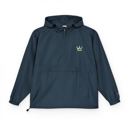 Packable Orange Anorak Jacket — Lightweight Hooded Windbreaker with Small Embroidered Design