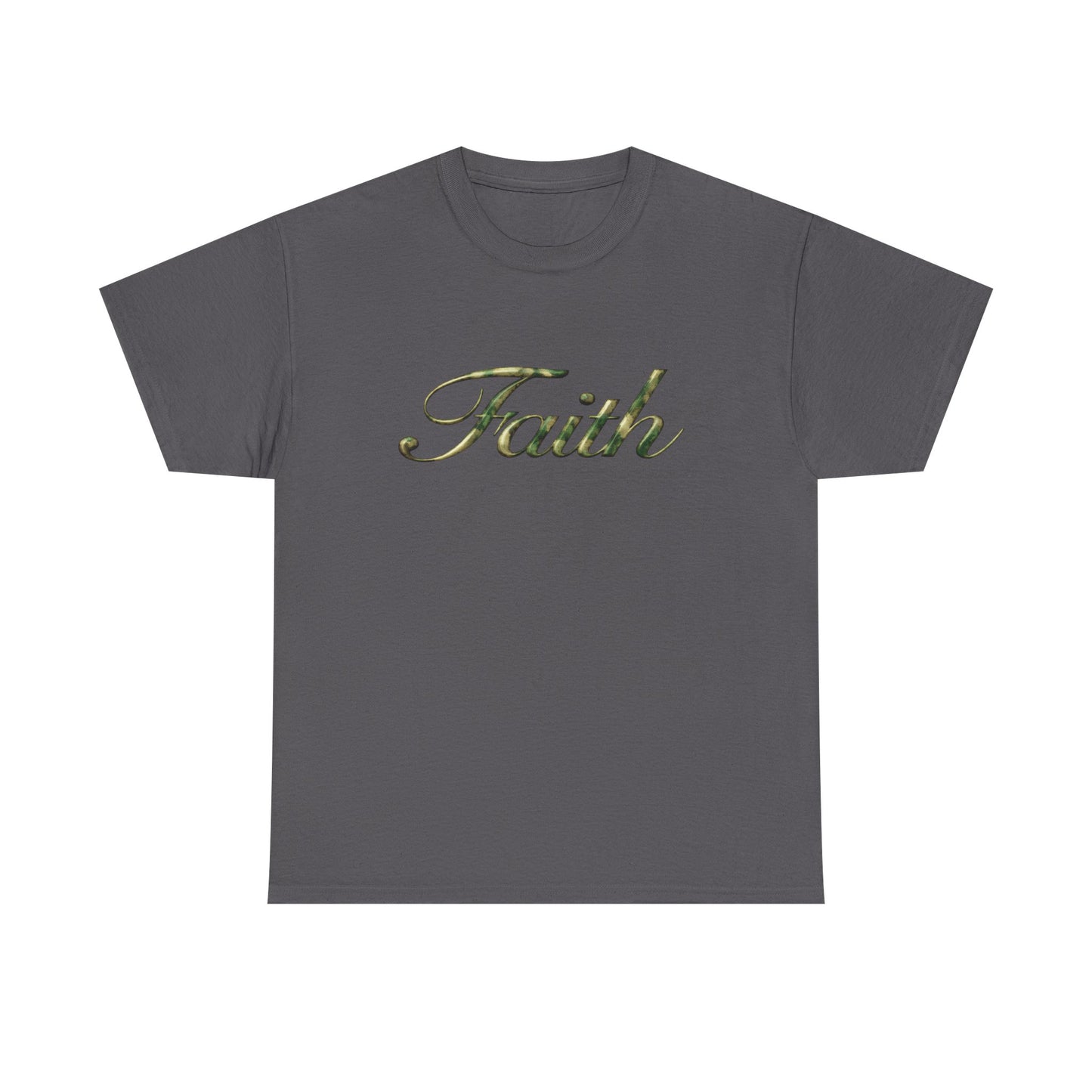 Faith Script Tee — Camouflage Crown Graphic Shirt