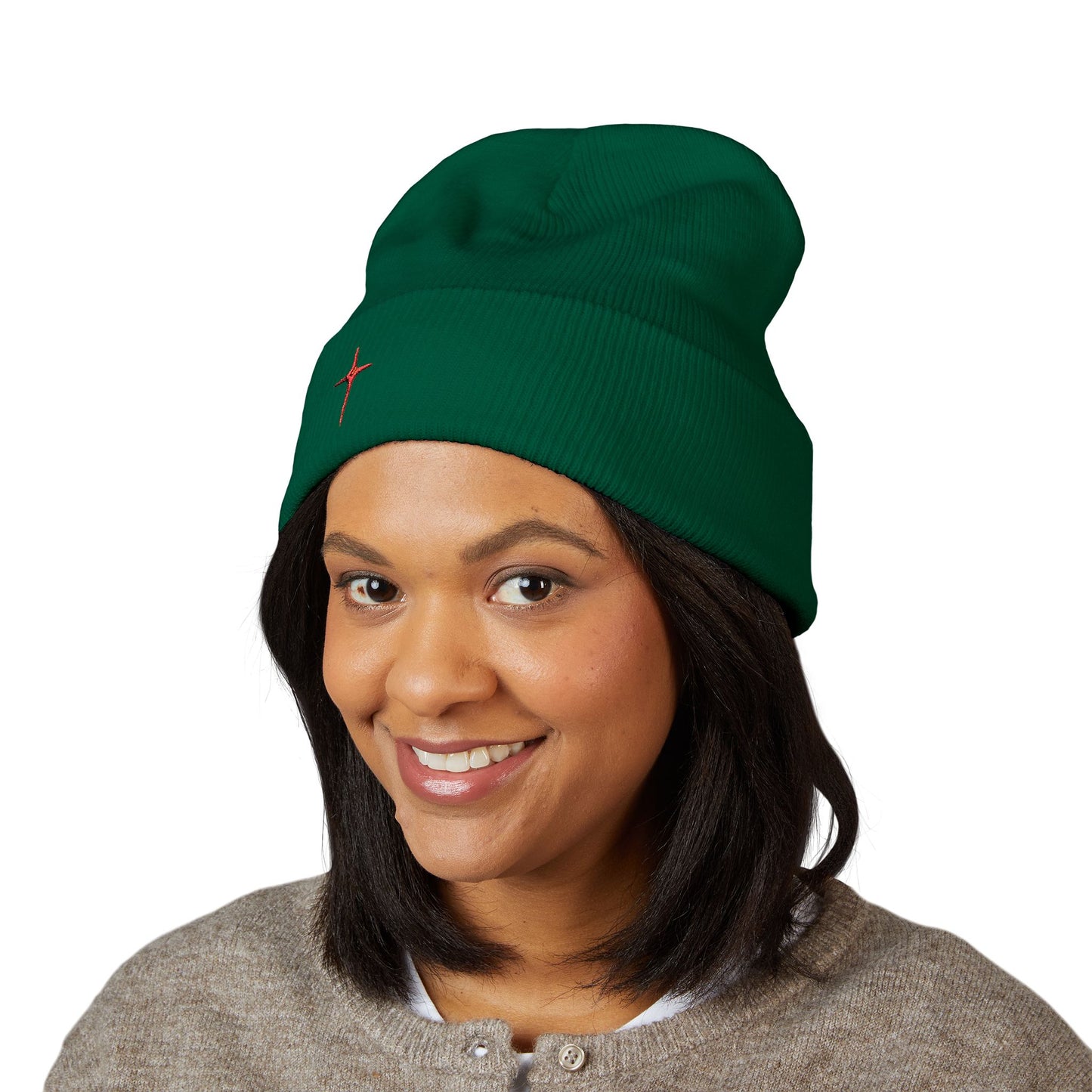 Embroidered Red Star Cuffed Beanie