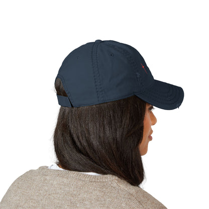 Distressed Embroidered Cross Dad Hat — Retro Worn Baseball Cap