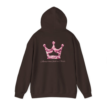 Faith Hoodie — Pink Crown Christian Sweatshirt (Script Faith text)