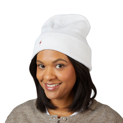 Embroidered Minimal Star Cuffed Beanie — Classic Knit Winter Hat