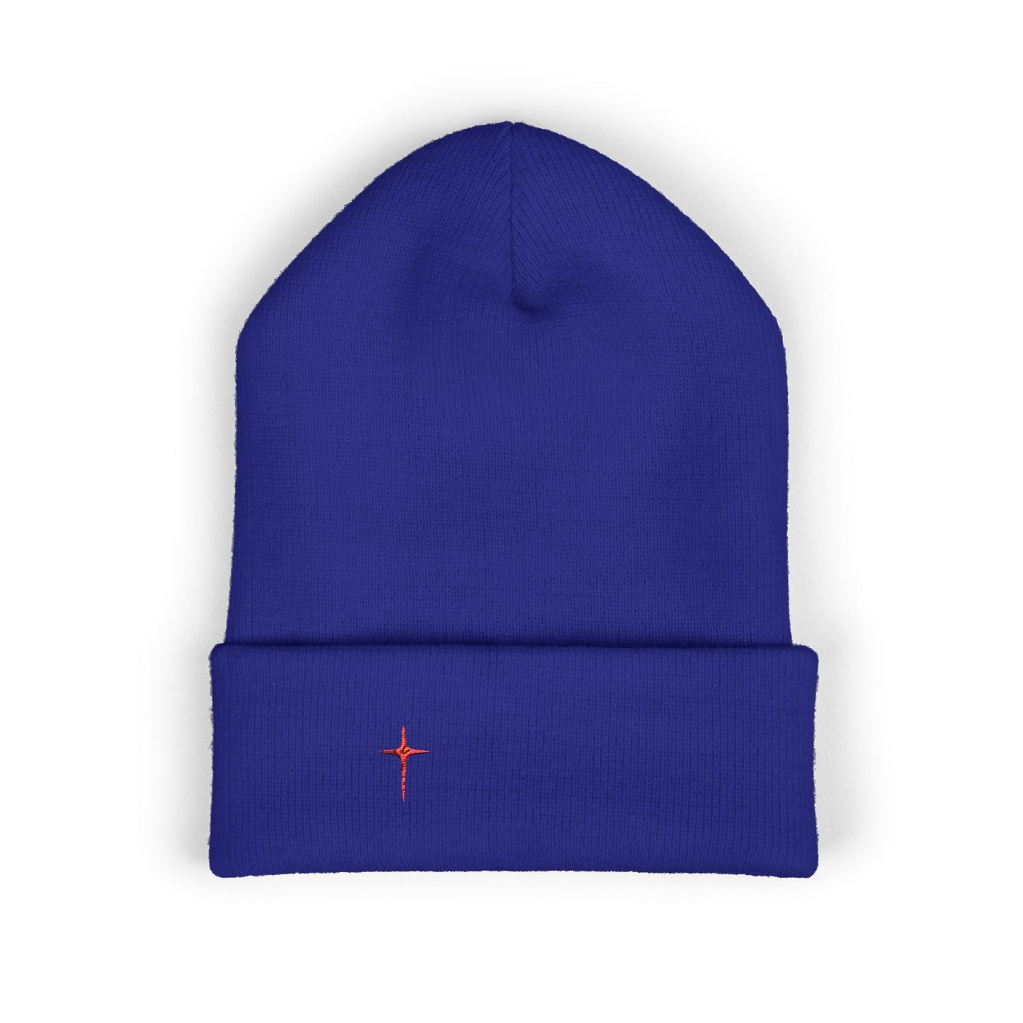 Embroidered Minimal Star Cuffed Beanie — Classic Knit Winter Hat