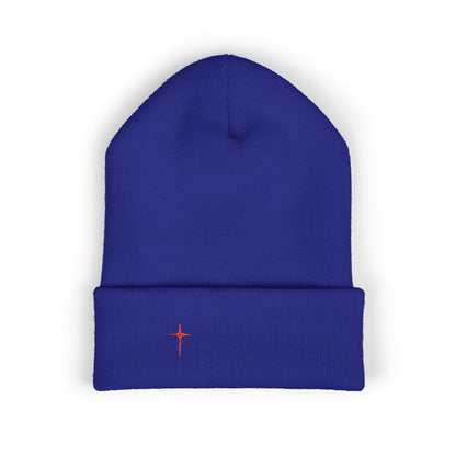 Embroidered Minimal Star Cuffed Beanie — Classic Knit Winter Hat