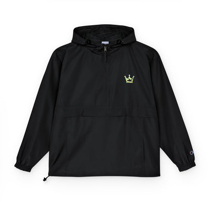 Packable Orange Anorak Jacket — Lightweight Hooded Windbreaker with Small Embroidered Design