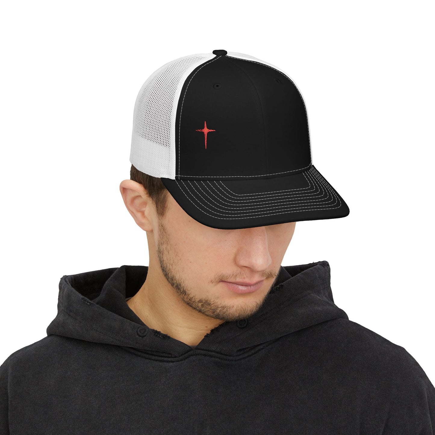 Embroidered Cross Snapback Trucker Hat