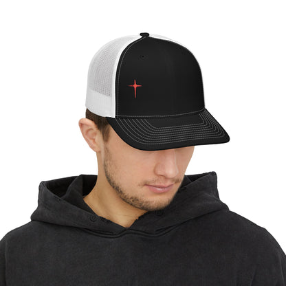 Embroidered Cross Snapback Trucker Hat