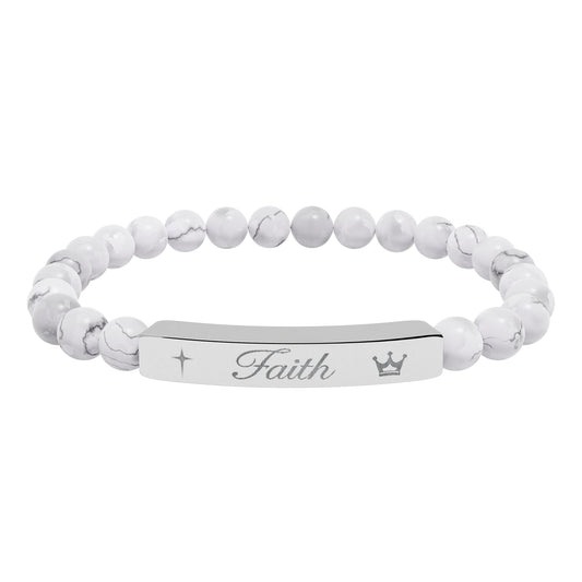 Engraved 'Faith' Natural Stone Stretch Bracelet