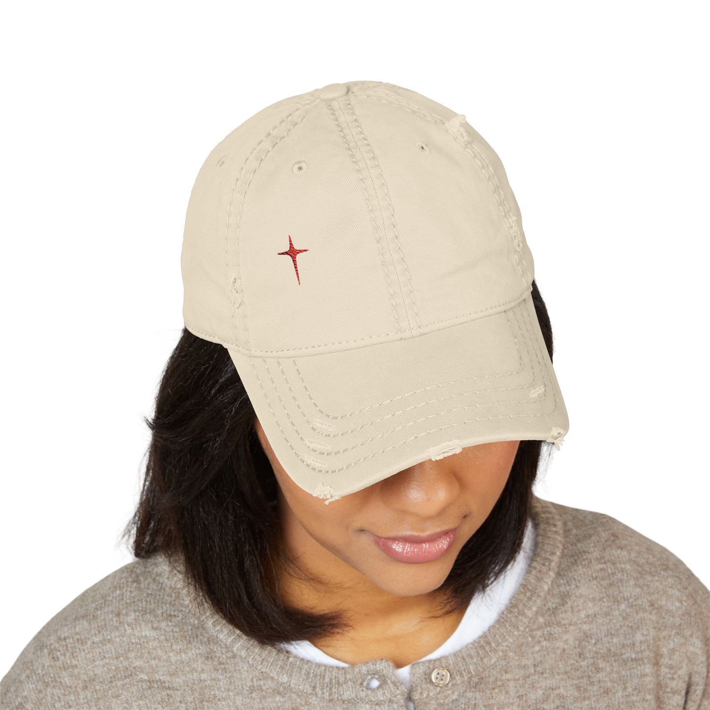 Distressed Embroidered Cross Dad Hat — Retro Worn Baseball Cap