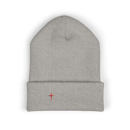 Embroidered Minimal Star Cuffed Beanie — Classic Knit Winter Hat
