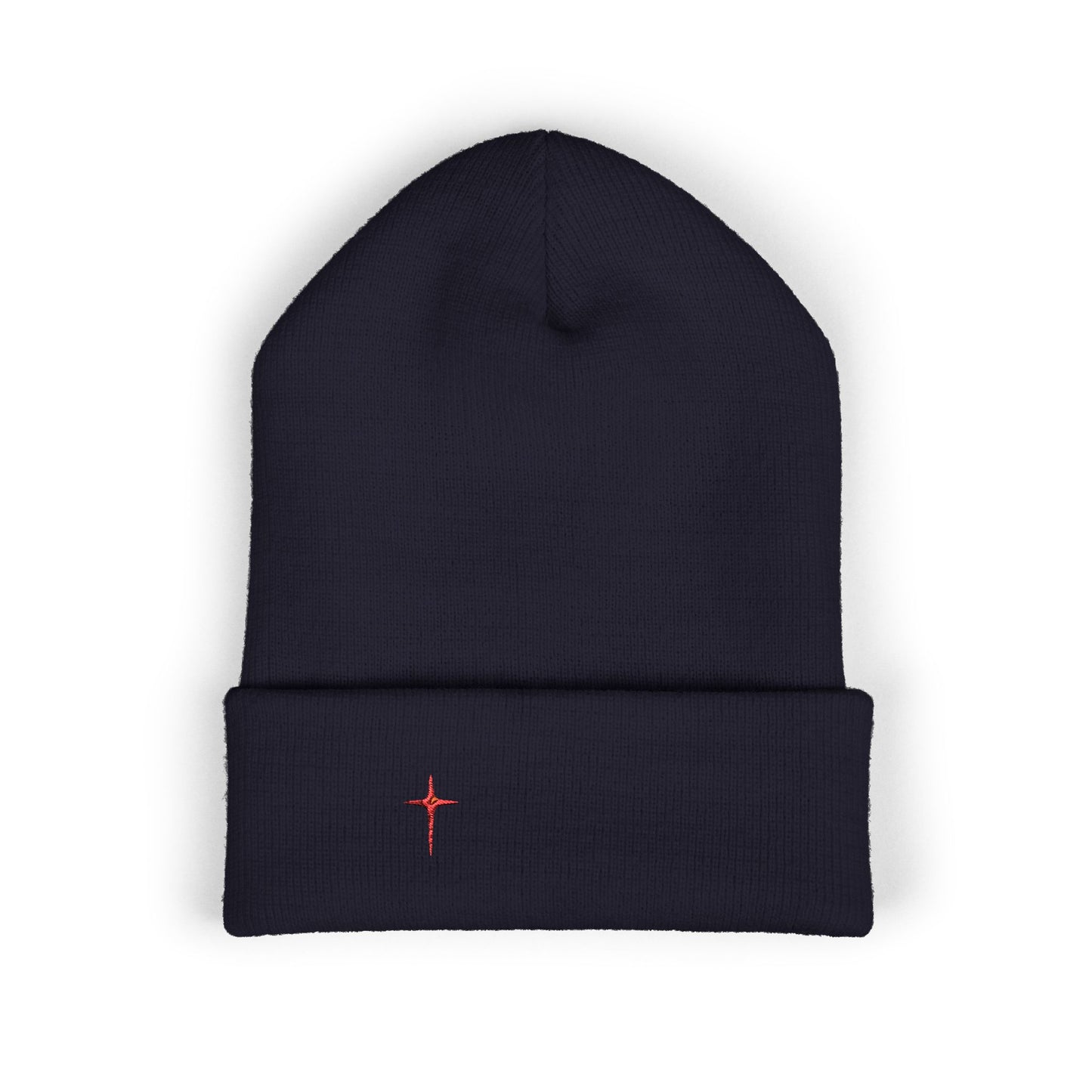 Embroidered Minimal Star Cuffed Beanie — Classic Knit Winter Hat