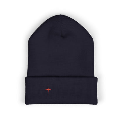 Embroidered Minimal Star Cuffed Beanie — Classic Knit Winter Hat