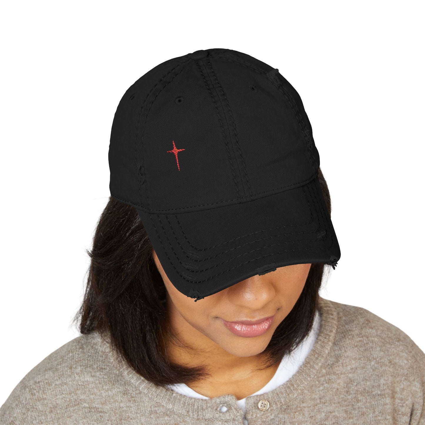 Distressed Embroidered Cross Dad Hat — Retro Worn Baseball Cap
