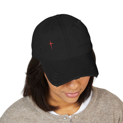 Distressed Embroidered Cross Dad Hat — Retro Worn Baseball Cap