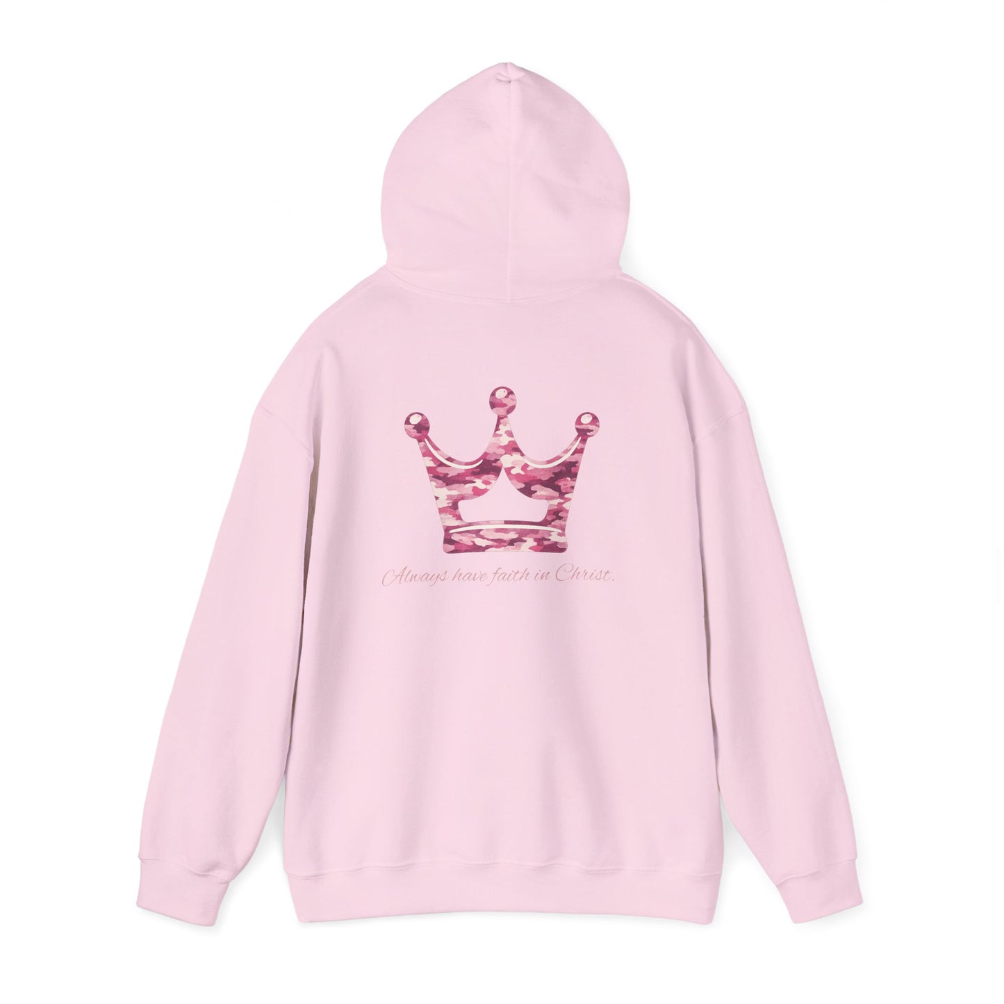 Faith Hoodie — Pink Crown Christian Sweatshirt (Script Faith text)