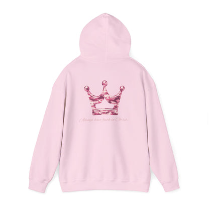 Faith Hoodie — Pink Crown Christian Sweatshirt (Script Faith text)