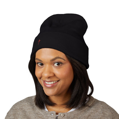 Embroidered Minimal Star Cuffed Beanie — Classic Knit Winter Hat