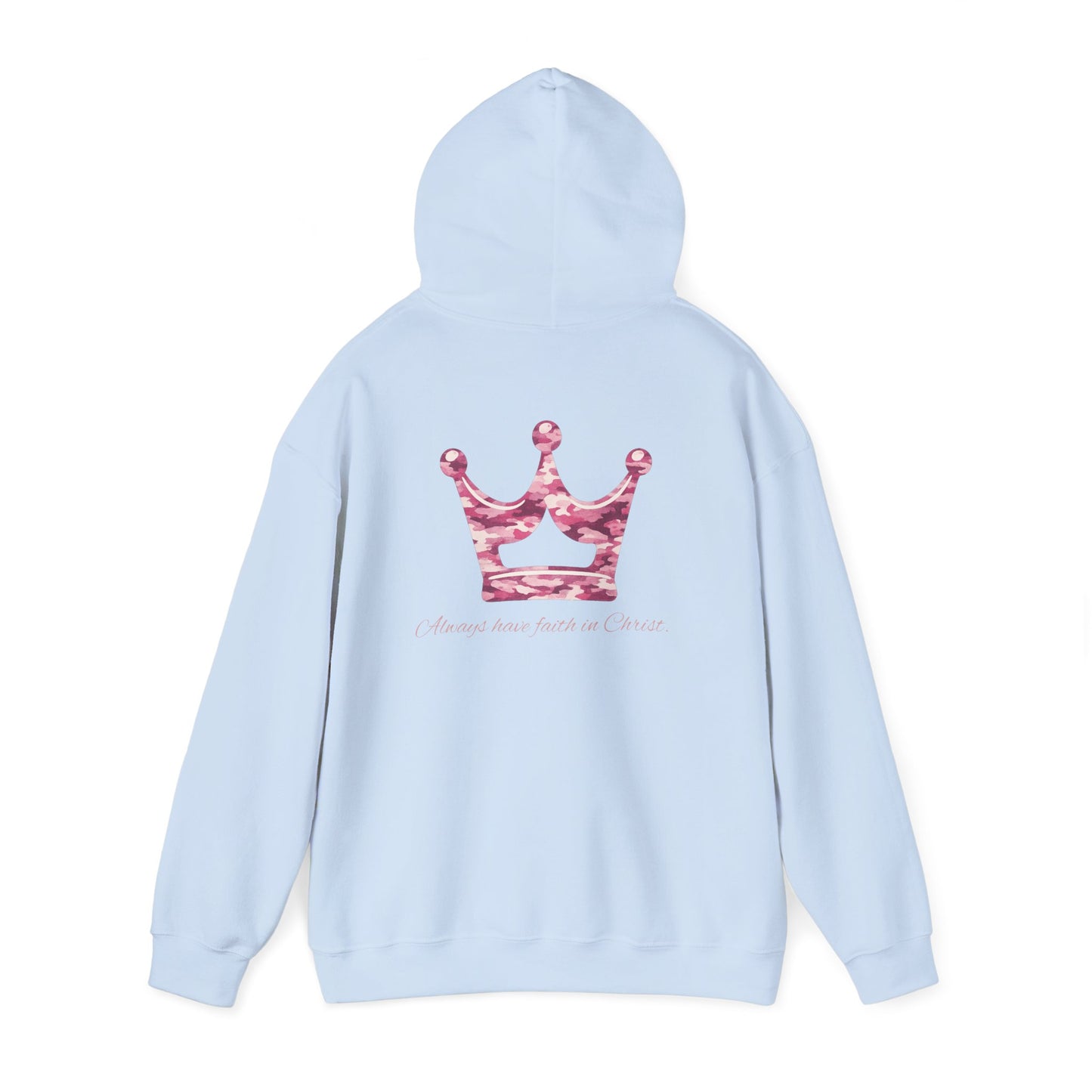 Faith Hoodie — Pink Crown Christian Sweatshirt (Script Faith text)