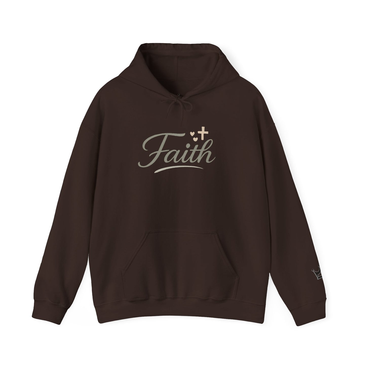 Faith Script Hoodie — Inspirational Christian Pullover with Cross Accent