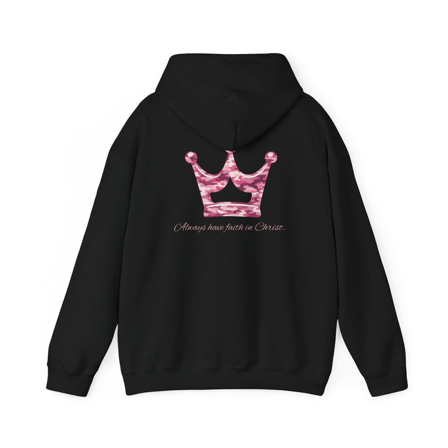 Faith Hoodie — Pink Crown Christian Sweatshirt (Script Faith text)