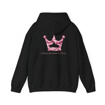 Faith Hoodie — Pink Crown Christian Sweatshirt (Script Faith text)